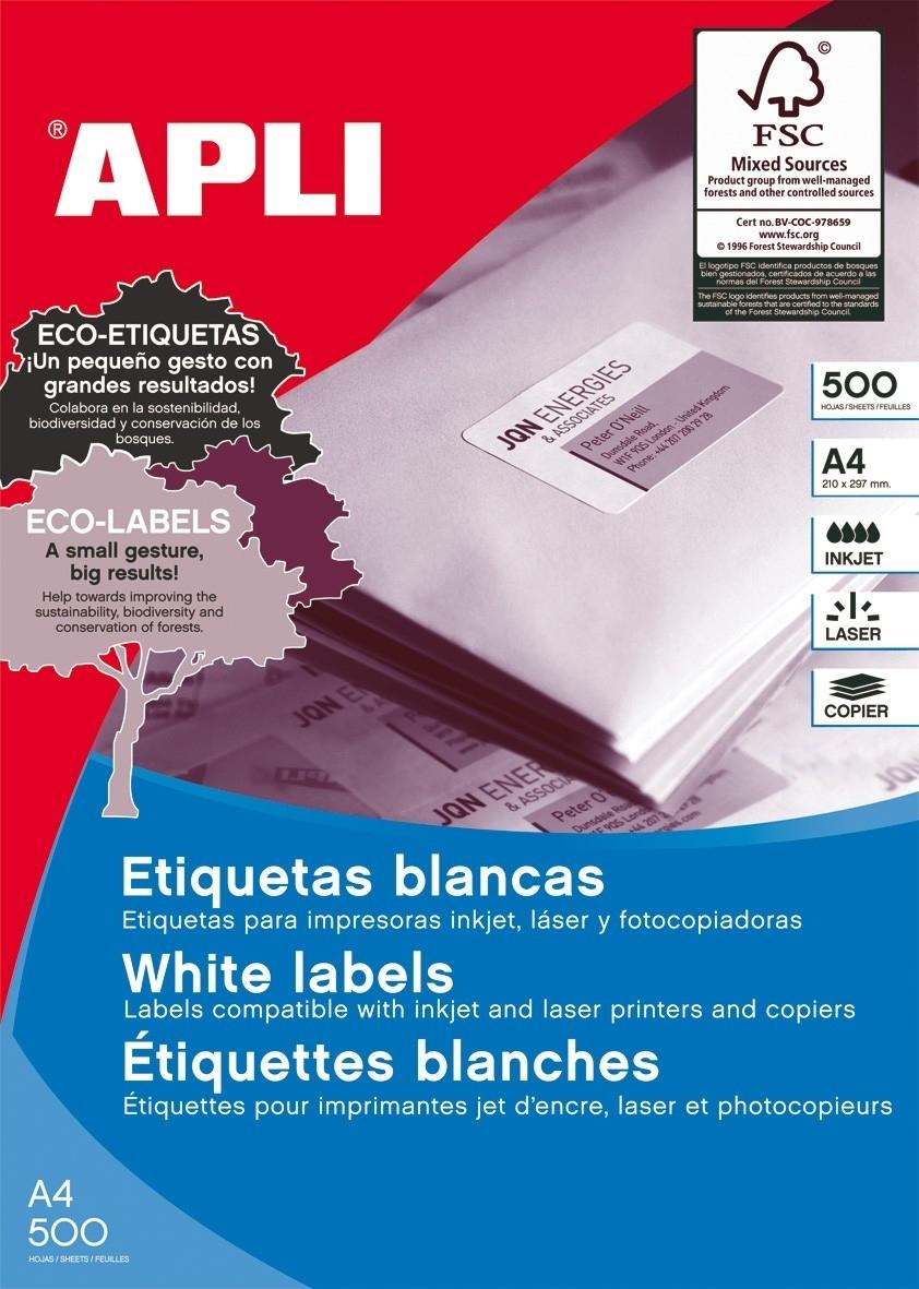CAJA 500 HOJAS ETIQUETAS BLANCAS ILC PERMANENTES 210,0 X 148,0 APLI 1787