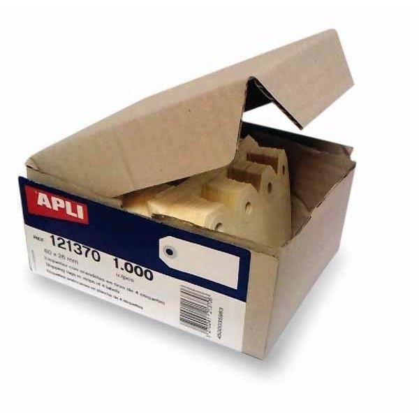 CAJA 1000 ETIQUETAS COLGANTES CON ARANDELA 140X70 APLI RF 121377