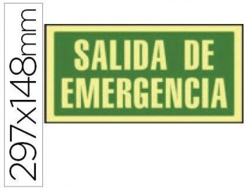 PICTOGRAMA SYSSA SEÑAL DE SALIDA DE EMERGENCIA EN PVC FOTOLUMINISCENTE 297X148 MM COD 76047