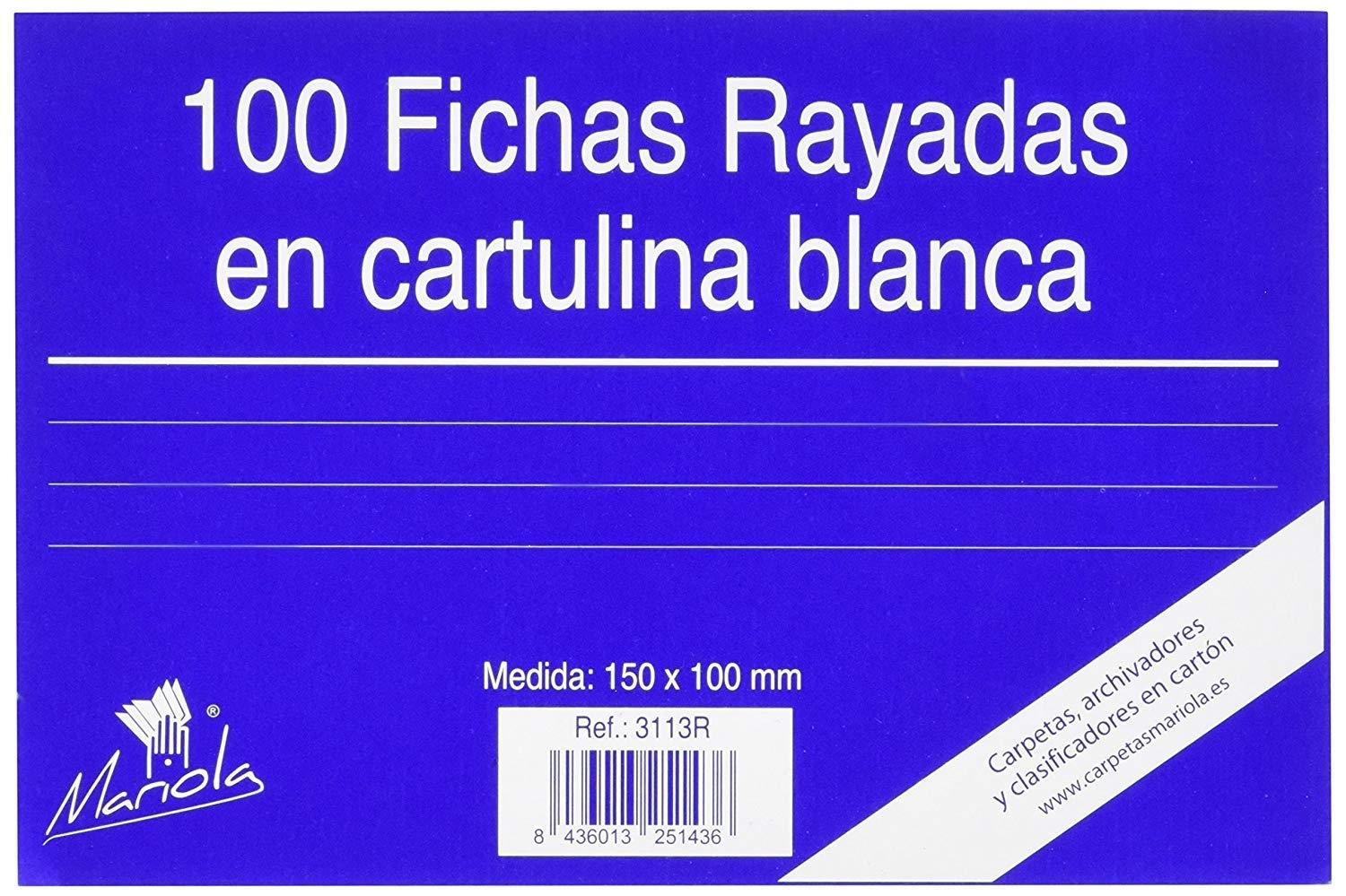 PAQUETE 100 FICHAS RAYADAS MARIOLA Nº3 100X150MM