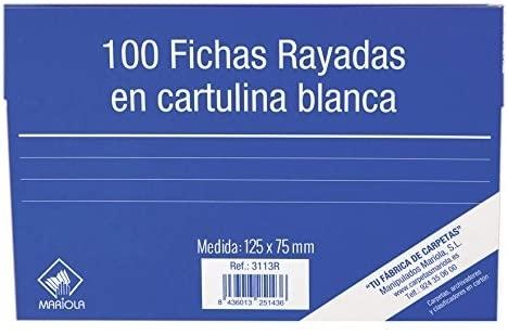 PAQUETE 100 FICHAS RAYADAS MARIOLA Nº2 75X125MM