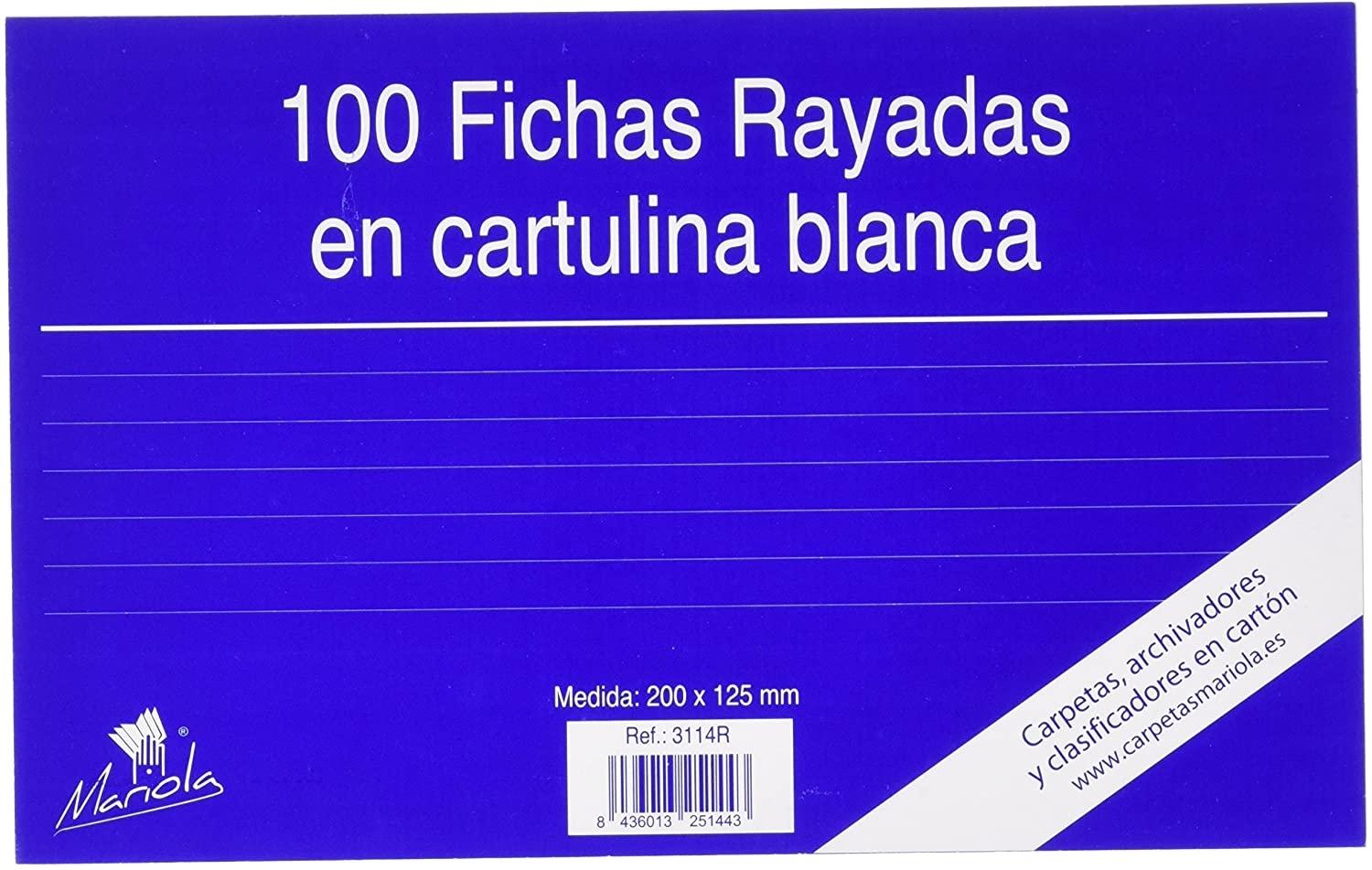 PAQUETE 100 FICHAS RAYADAS MARIOLA Nº4 200X120 MM