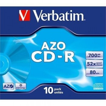 PACK 10 CD-R VERBATIM 700MB 52X JEWEL CASE 10 SUPER AZO