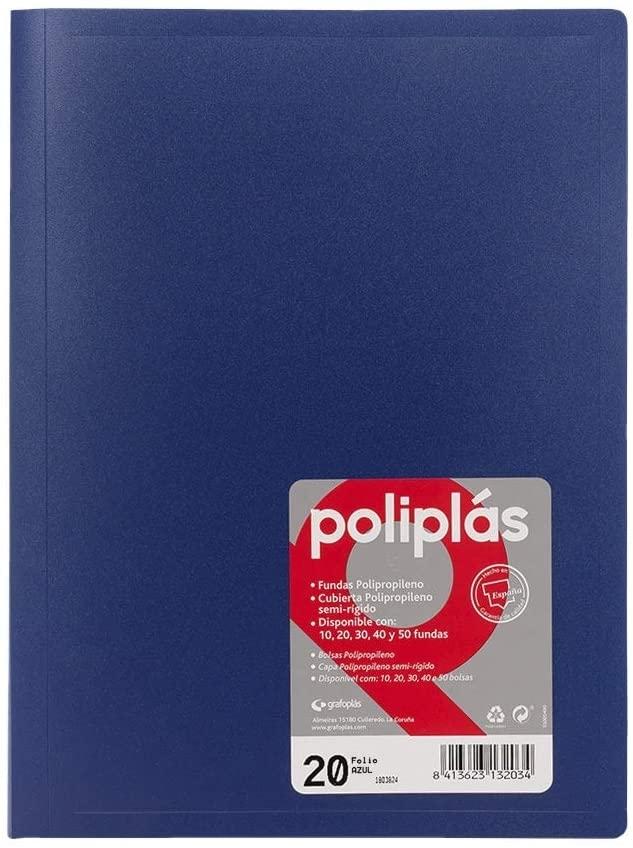 CARPETA 20 FUNDAS FOLIO GRAFOPLAS POLIPLAS OPACO COLOR AZUL