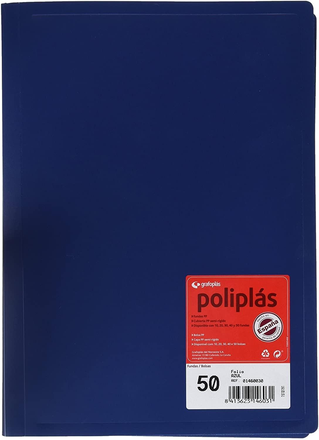 CARPETA 50 FUNDAS FOLIO GRAFOPLAS POLIPLAS OPACO COLOR AZUL
