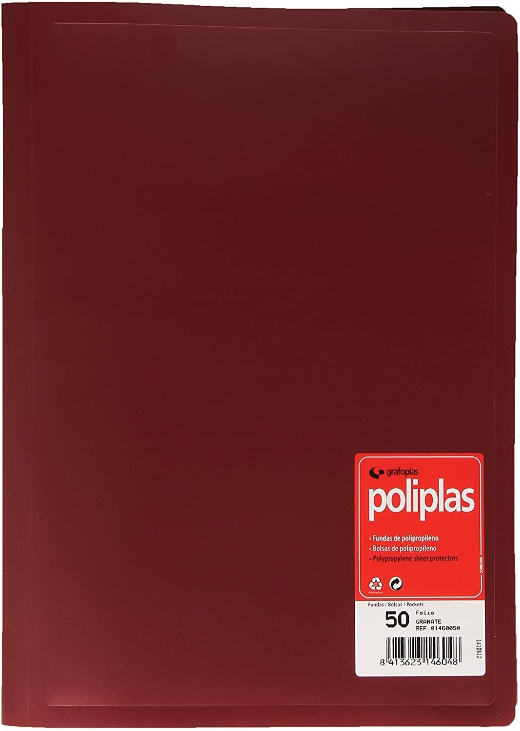 CARPETA 50 FUNDAS FOLIO GRAFOPLAS POLIPLAS OPACO COLOR GRANATE