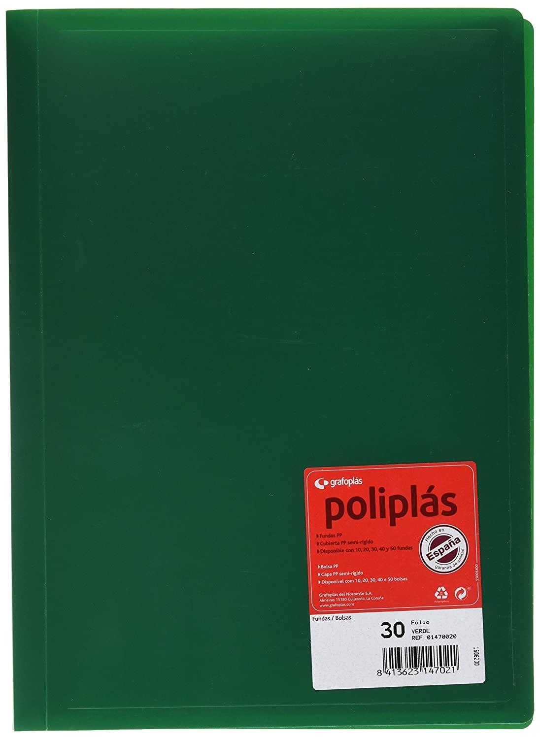 CARPETA 30 FUNDAS FOLIO GRAFOPLAS POLIPLAS OPACO COLOR VERDE