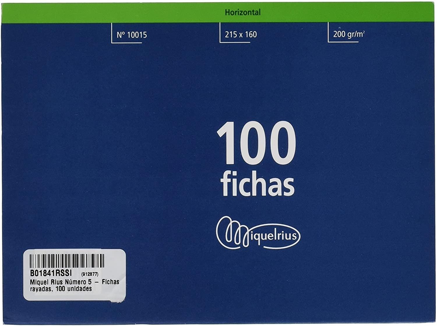 PAQUETE 100 FICHAS RAYADAS MIQUELRIUS Nº5 215X160 MM