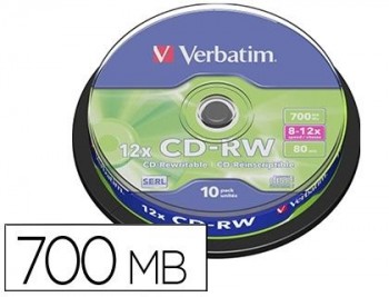 TARRINA 10 CD-RW 700MB 12X VERBATIM 43480