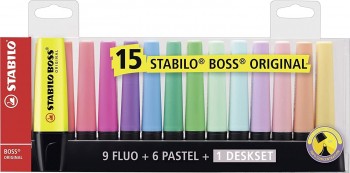 SET DE ESCRITORIO STABILO BOSS 15 ROTULADORES 9 COLORES FLUORESCENTES Y 6 PASTEL