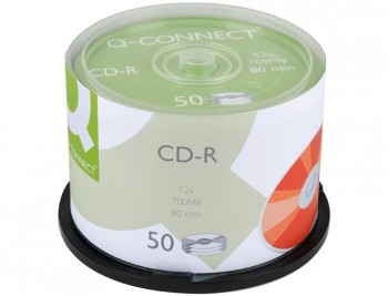 CD-R Q-CONNECT CAPACIDAD 700MB DURACION 80MIN VELOCIDAD 52X BOTE DE 50 UNIDADES COD 54739
