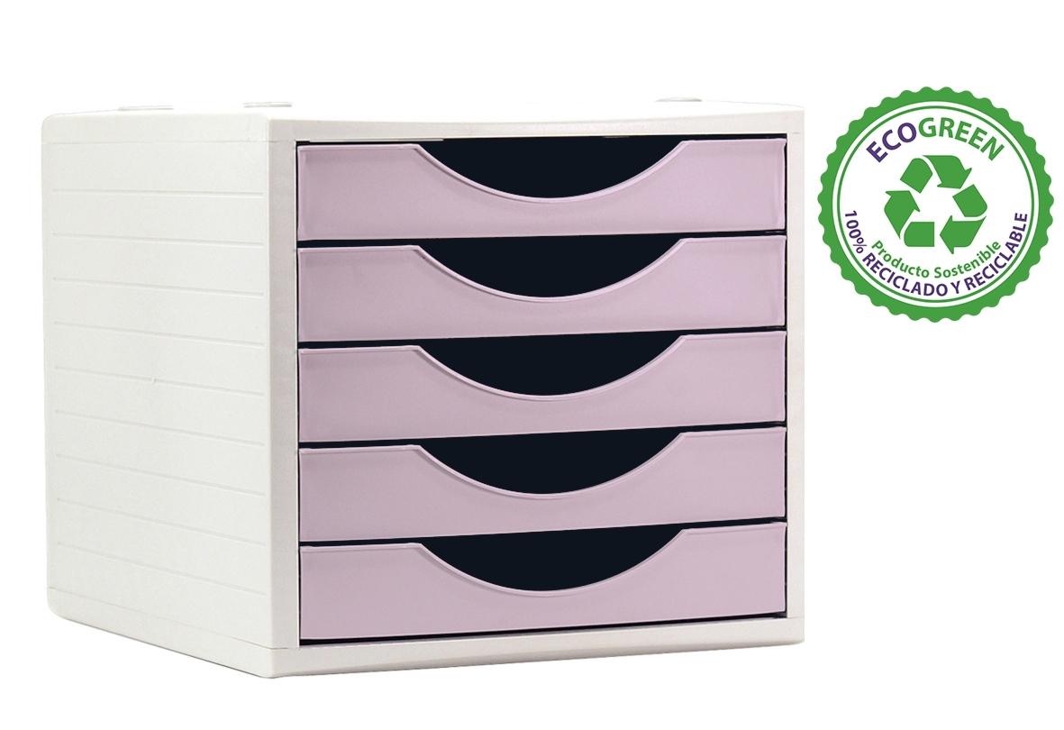 MODULO DE 5 CAJONES ARCHIVOTEC 4005 PLASTICO OPACO RECICLADO ROSA PASTEL ARCHIVO 2000