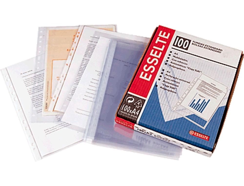 CAJA 100 FUNDAS MULTITALADRO PORTADOCUMENTOS 80 MICRAS FOLIO PIEL DE NARANJA ESSELTE 46134