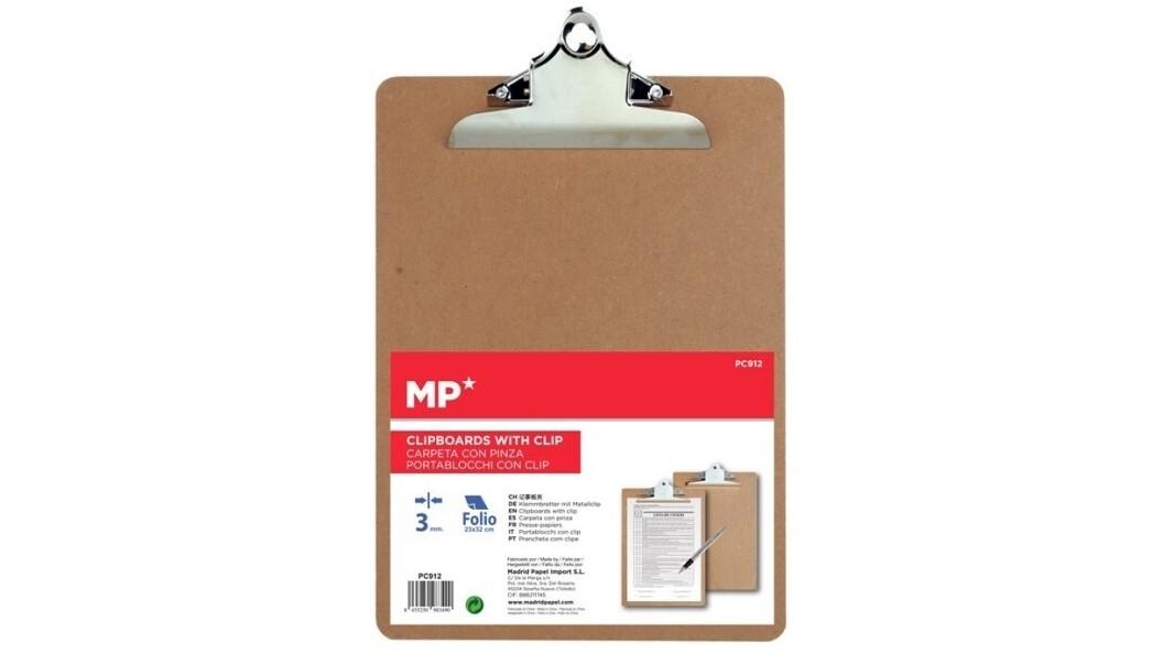 CARPETA PORTANOTAS MP MADERA CON PINZA ESTRECHA SUPERIOR FOLIO 230 X 320 MM