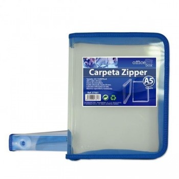 CARPETA POLIPROPILENO CON CREMALLERA ZIPPER OFFICE BOX A5 COLOR AZUL