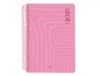 AGENDA ESPIRAL LIDERPAPEL SYROS A5 2025 DIA PAGINA COLOR ROSA PAPEL 60 GR