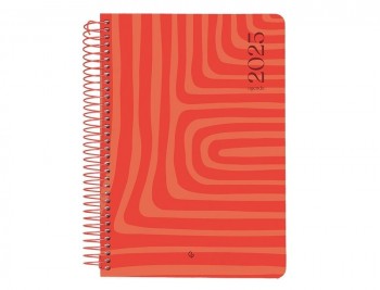 AGENDA ESPIRAL LIDERPAPEL SYROS A5 2025 DIA PAGINA COLOR ROJO PAPEL 60 GR