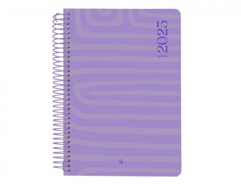 AGENDA ESPIRAL LIDERPAPEL SYROS A5 2025 DIA PAGINA COLOR MORADO PAPEL 60 GR