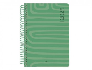 AGENDA ESPIRAL LIDERPAPEL SYROS A5 2025 DIA PAGINA COLOR VERDE PAPEL 60 GR