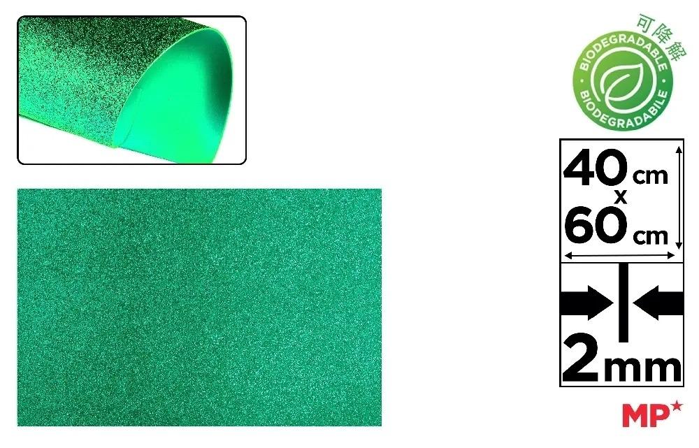 GOMA EVA CON PURPURINA BIODEGRADABLE MP 40X60CM ESPESOR 2MM COLOR VERDE HOJA
