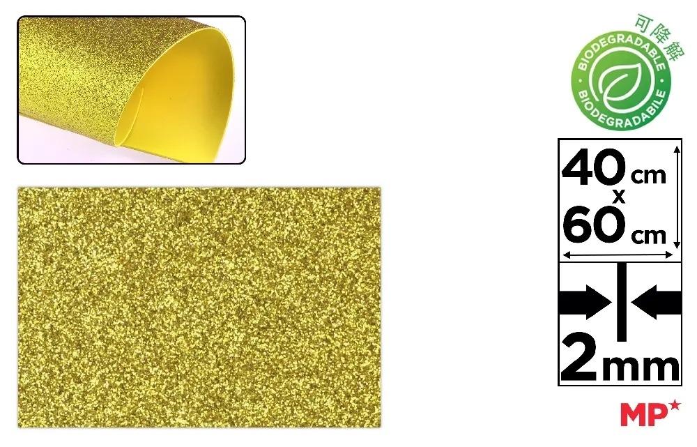 GOMA EVA CON PURPURINA BIODEGRADABLE MP 40X60CM ESPESOR 2MM COLOR ORO