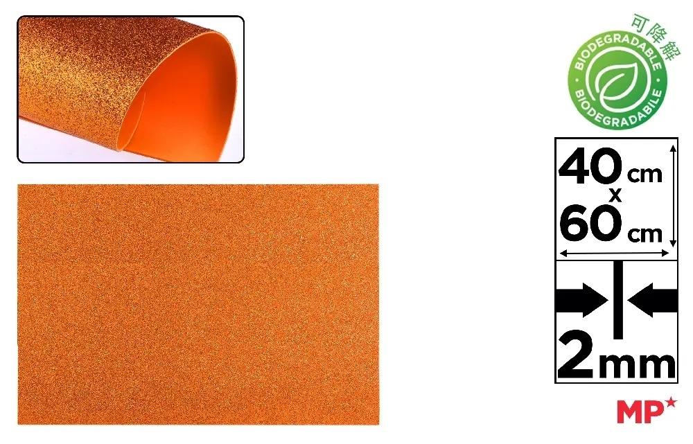 GOMA EVA CON PURPURINA BIODEGRADABLE MP 40X60CM ESPESOR 2MM COLOR NARANJA