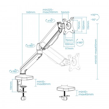 SOPORTE DE MESA TOOQ GIRATORIO E INCLINABLE 1 BRAZO PARA TV / MONITOR 9KG