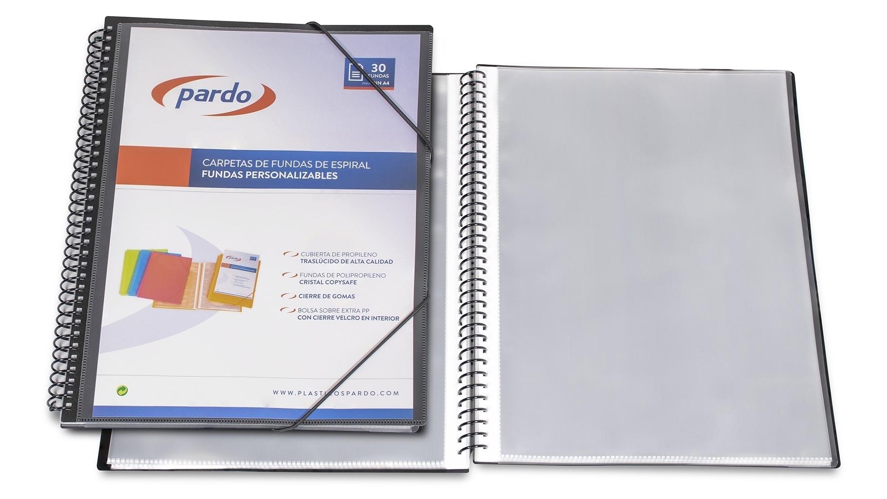 CARPETA 60 FUNDAS ESPIRAL PARDO STUDIO STYLE POLIPROPILENO FOLIO NEGRO