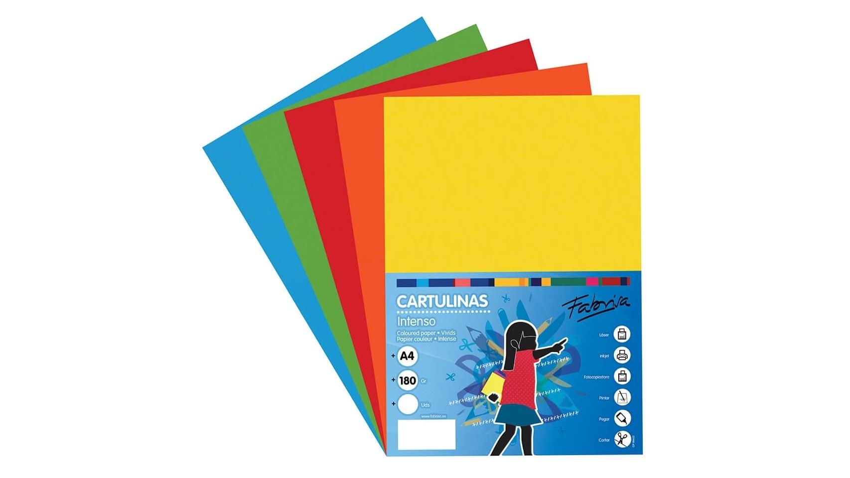 PAQUETE 50 CARTULINAS FABRISA A4 180 GRS COLORES SURTIDOS FUERTES