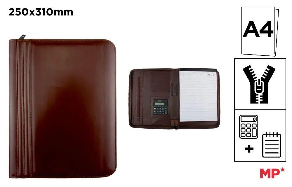 CARPETA PORTADOCUMENTOS MP A4 CON CREMALLERA Y CALCULADORA COLOR MARRON