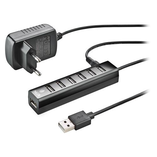 HUB NGS 7 PUERTOS USB 2.0 CON ADAPATADOR DE CORRIENTE VELOCIDAD HASTA 480 MBPS