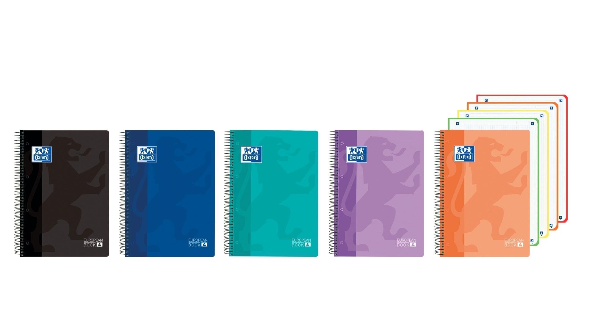 CUADERNO ESPIRAL OXFORD EUROPEANBOOK 4 CLASSIC TAPA PLASTICO A5 120 H CUADROS 5MM COLORES VIVOS