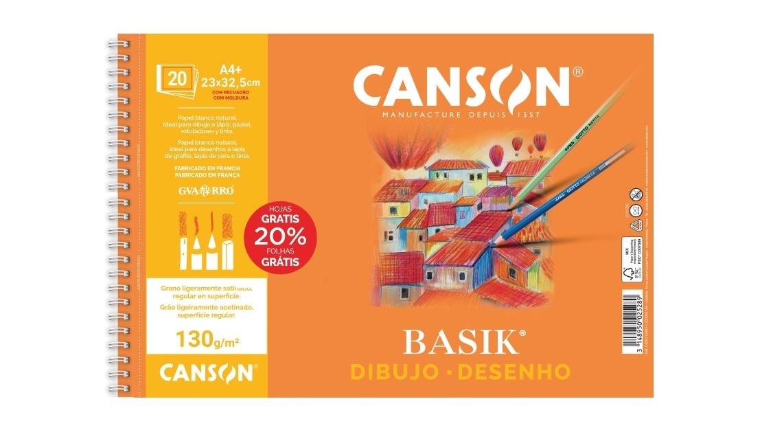 BLOC 20 HOJAS CANSON DE DIBUJO BASIK 130GR A4+ MICROPERFORADO CON RECUADRO