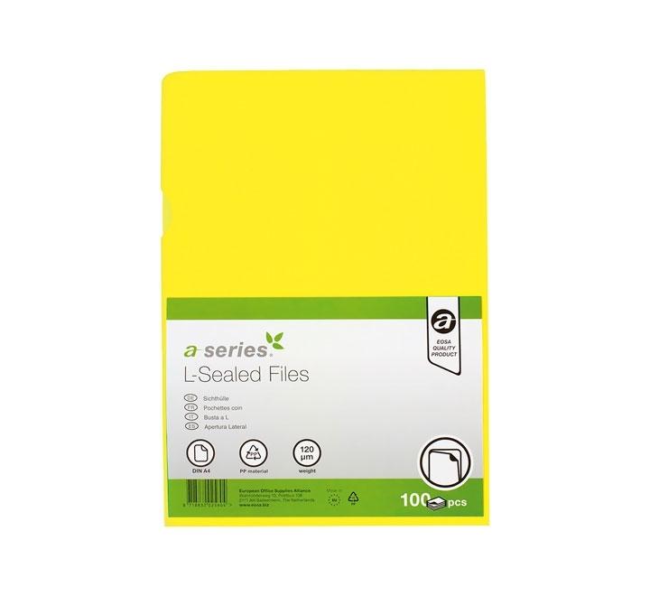 BOLSA 100 DOSSIER UÑERO A-SERIES A4 120 MICRAS COLOR AMARILLO