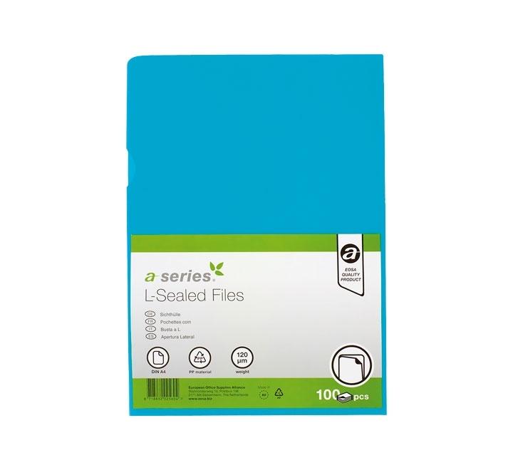 BOLSA 100 DOSSIER UÑERO A-SERIES A4 120 MICRAS COLOR AZUL