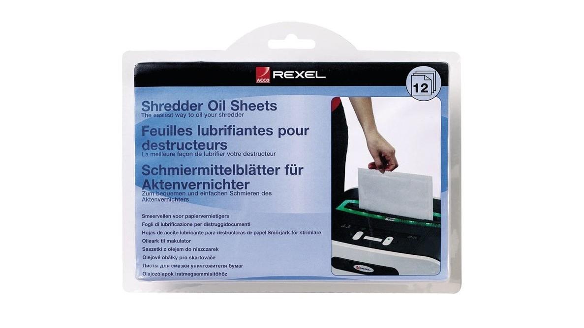 PAQUETE 12 HOJAS LUBRICANTES REXEL PARA DESTRUCTORAS TAMAÑO A5