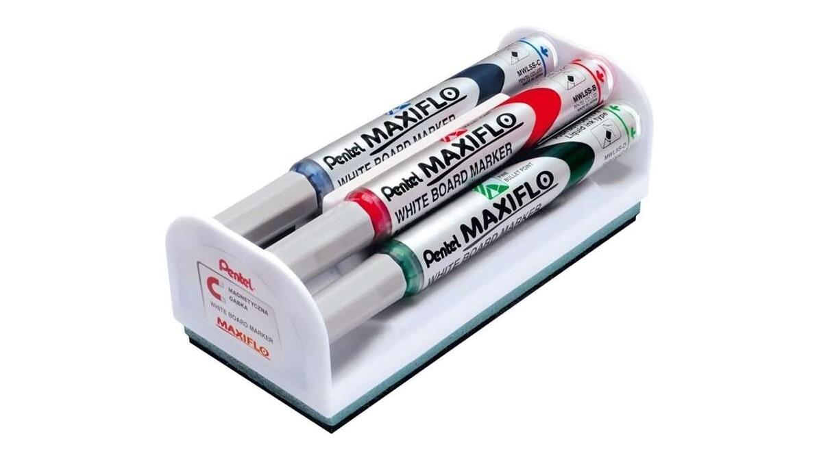 PACK 4 ROTULADORES PENTEL MAXIFLO PARA PIZARRA BLANCA CON BORRADOR