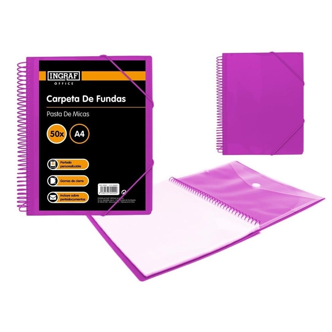 CARPETA ESCAPARATE CON ESPIRAL 50 FUNDAS INGRAF CON SOBRE POLIPROPILENO DIN A4 COLOR MORADO