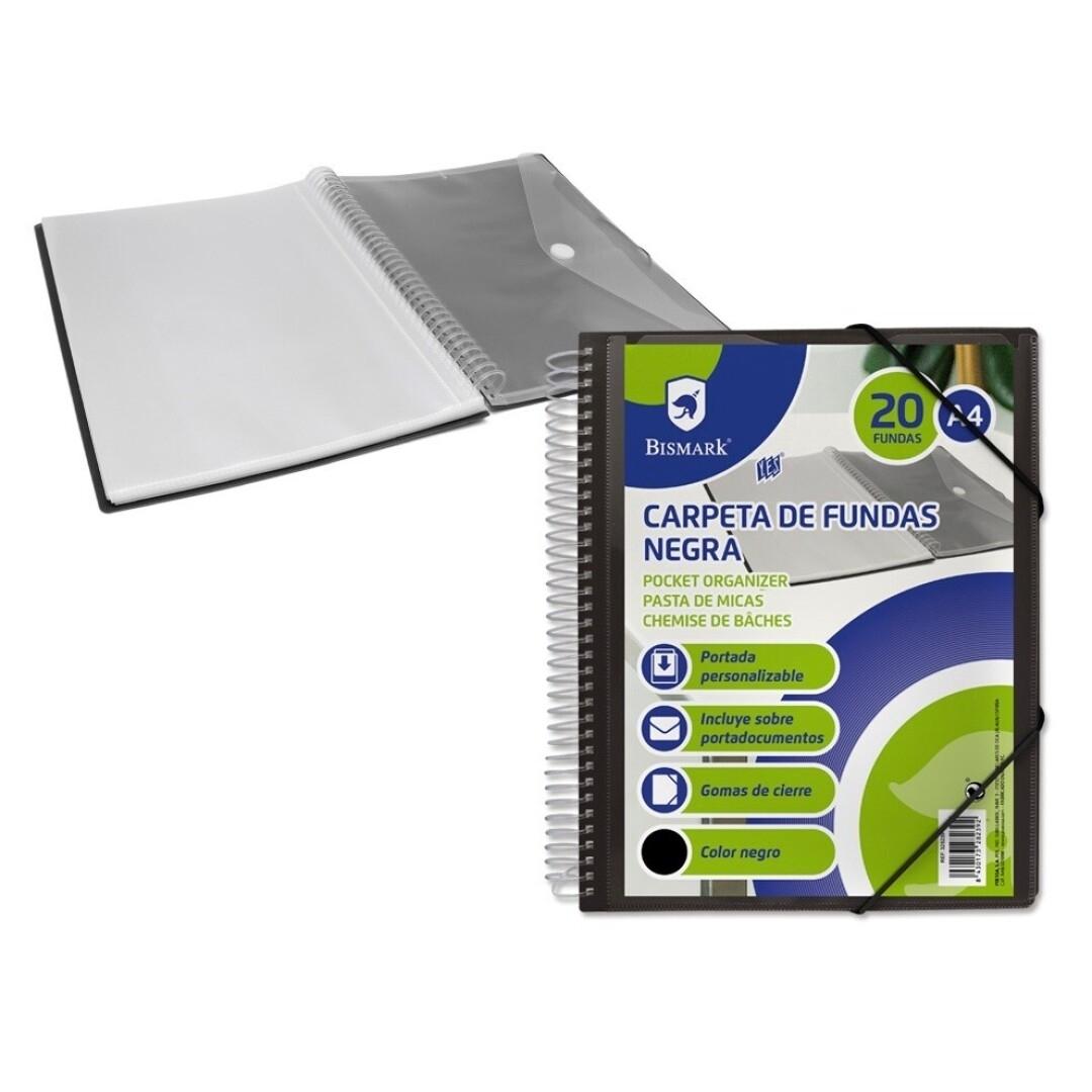 CARPETA ESCAPARATE CON ESPIRAL 20 FUNDAS BISMARK CON SOBRE POLIPROPILENO DIN A4 COLOR NEGRO