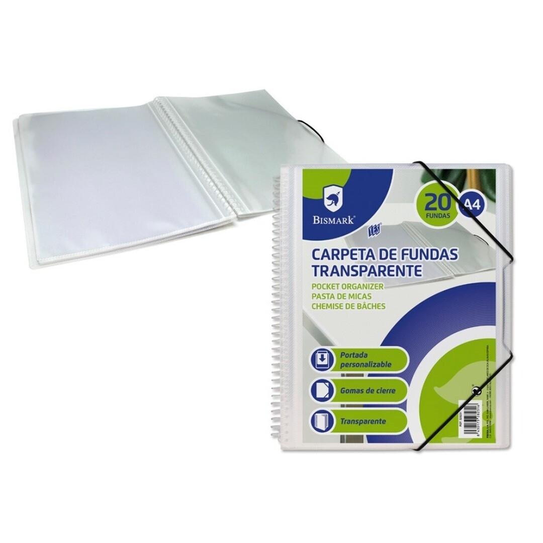 CARPETA ESCAPARATE CON ESPIRAL 20 FUNDAS BISMARK POLIPROPILENO DIN A4 COLOR TRANSPARENTE
