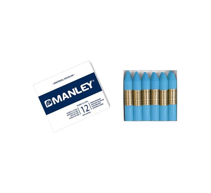 CAJA 12 CERAS MANLEY COLOR AZUL CELESTE CLARO