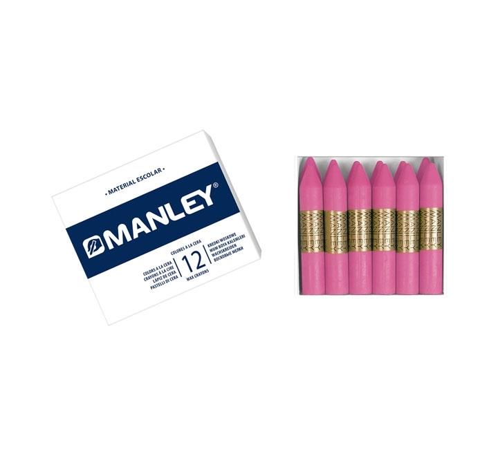 CAJA 12 CERAS MANLEY COLOR ROSA CLARO