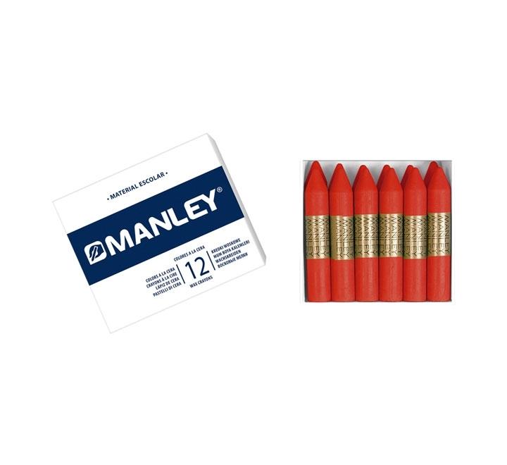 CAJA 12 CERAS MANLEY COLOR ROJO ESCARLATA