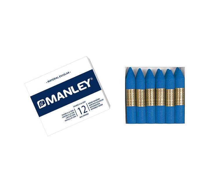 CAJA 12 CERAS MANLEY COLOR AZUL CELESTE