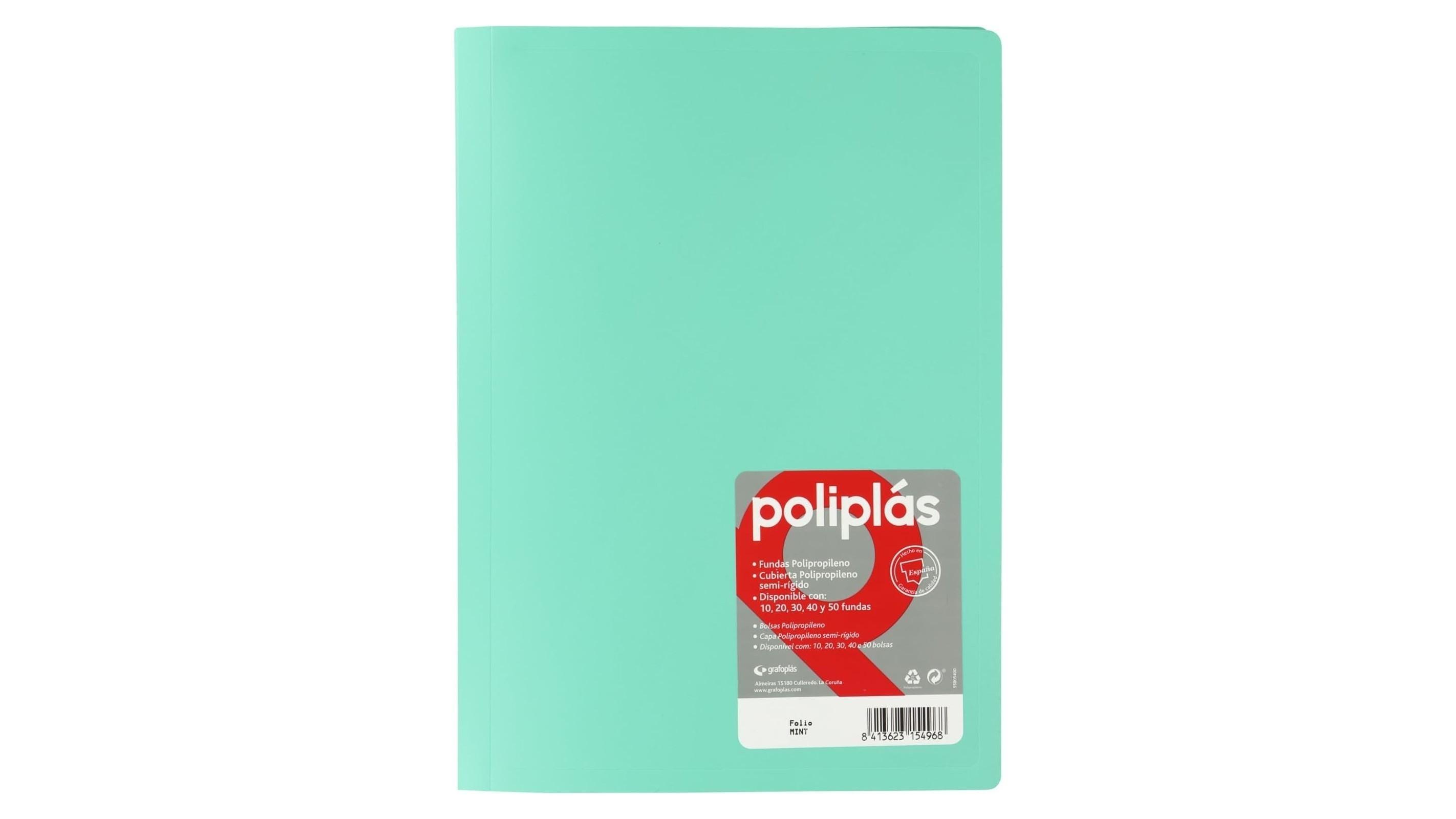 CARPETA 40 FUNDAS A4 GRAFOPLAS POLIPLAS OPACO COLOR VERDE AGUA
