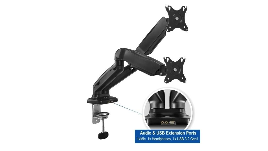 SOPORTE DE MESA EWENT EW1516 GIRATORIO E INCLINABLE 2 BRAZOS PARA MONITOR / TV 13"-34" COLOR NEGRO