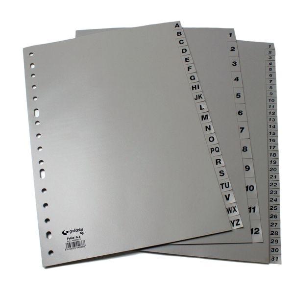 SEPARADOR ALFABETICO INDICE AZ GRAFOPLAS XS POLIPROPILENO A4 16 TALADROS COLOR GRIS