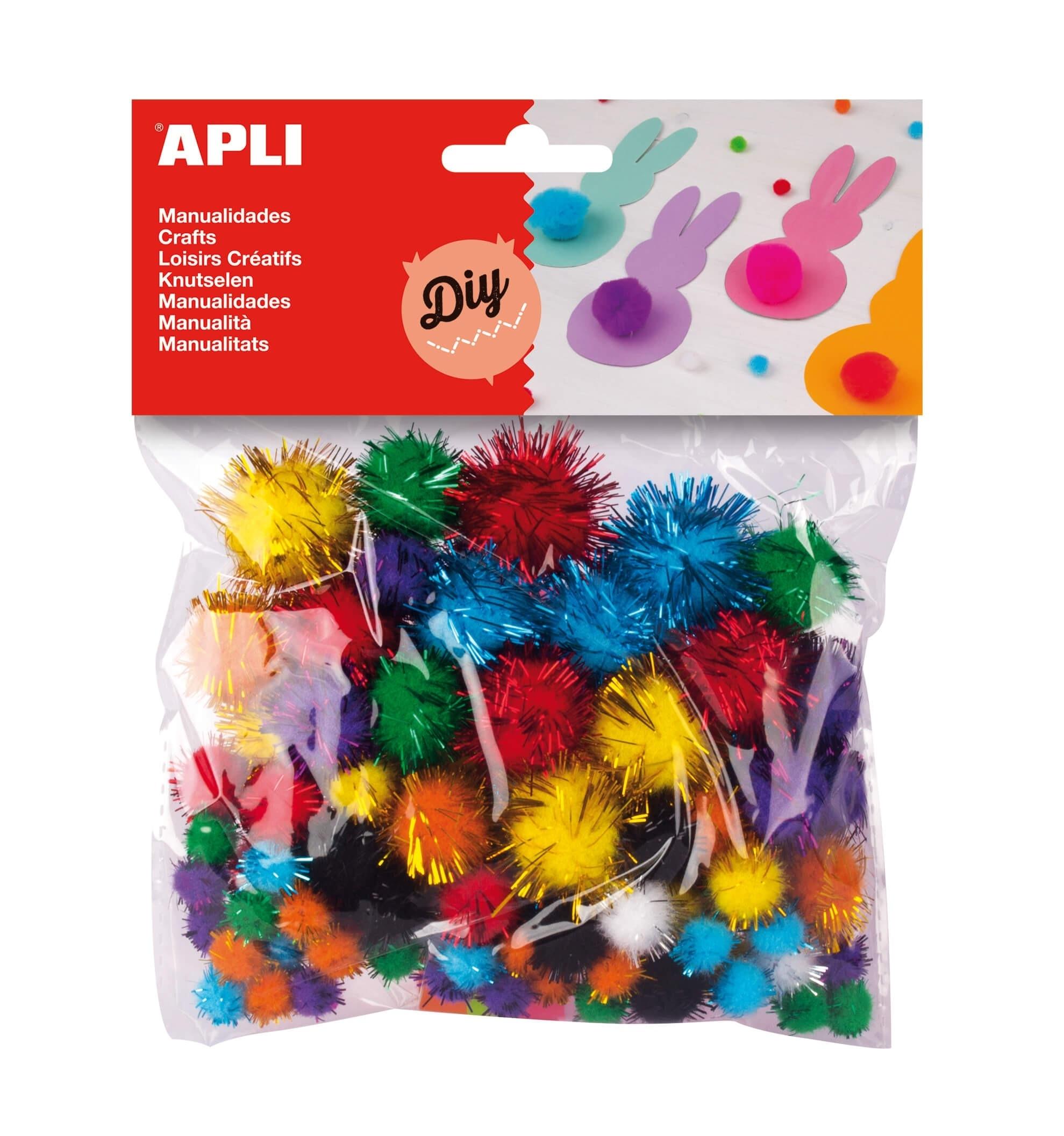 BOLSA 78 POMPONES SURTIDOS COLORES BRILLANTES APLI 13062