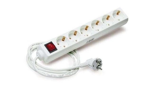REGLETA 6 TOMAS SCHUKO CON INTERRUPTOR ELBAT 1,5M COLOR BLANCO