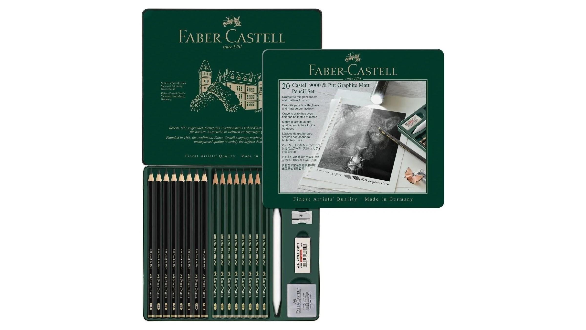 CAJA METALICA 20 PIEZAS FABER CASTELL DE PITT GRAPHITE MATT Y CASTELL 9000